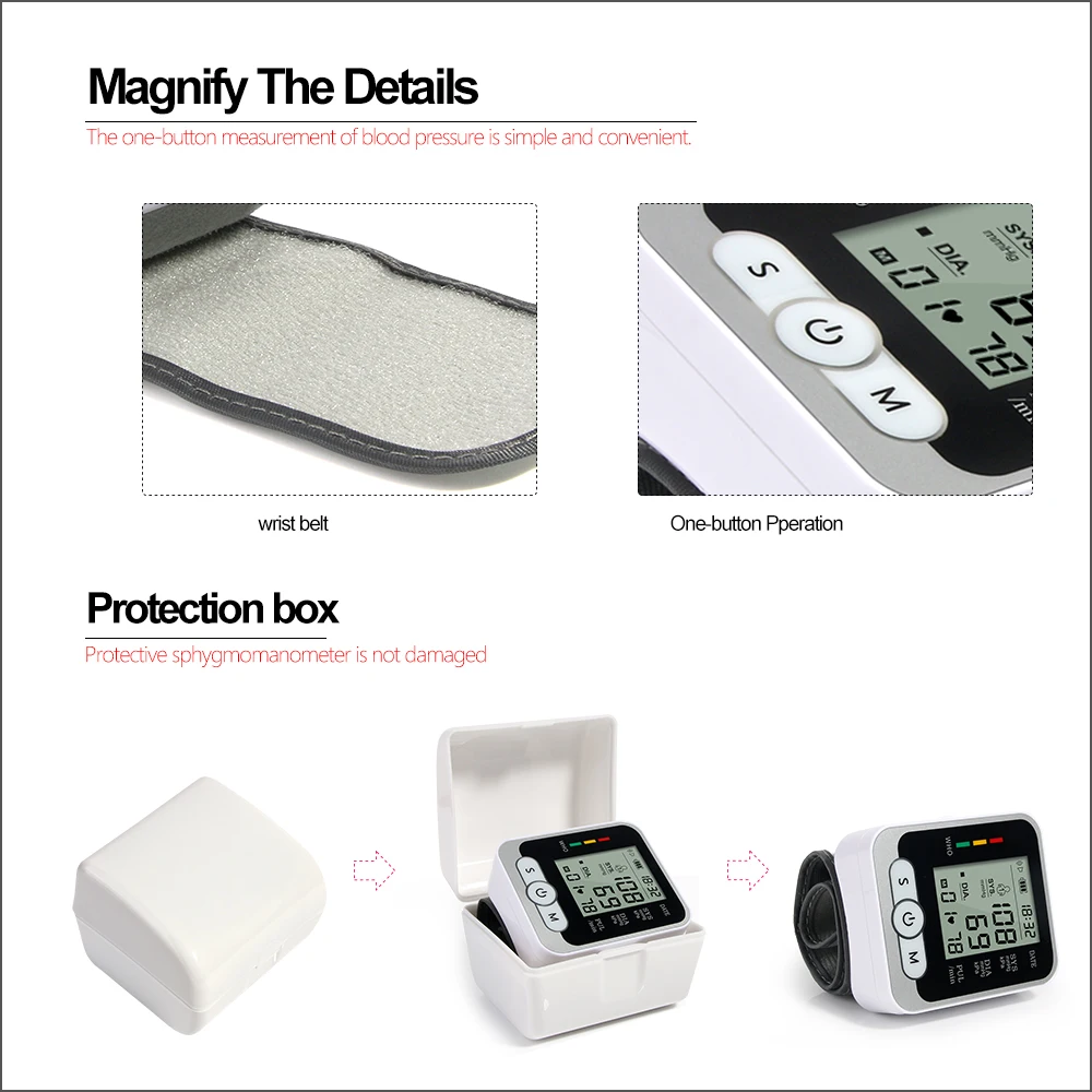 RZ Wrist Blood Pressure Monitor Case Digital Blood Pressure Meter With Voice Portable Automatic Tonometer Sphygmomanometer