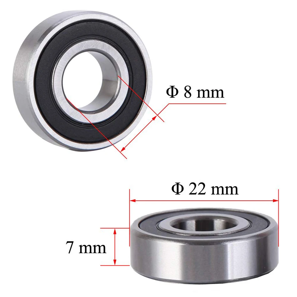 608RS 3D Printer Parts 608-2RS ABEC-5 8mm x 22mm x7mm Red Black Double Rubber Sealing Cover Deep Groove Ball Bearing 8*22*7 mm