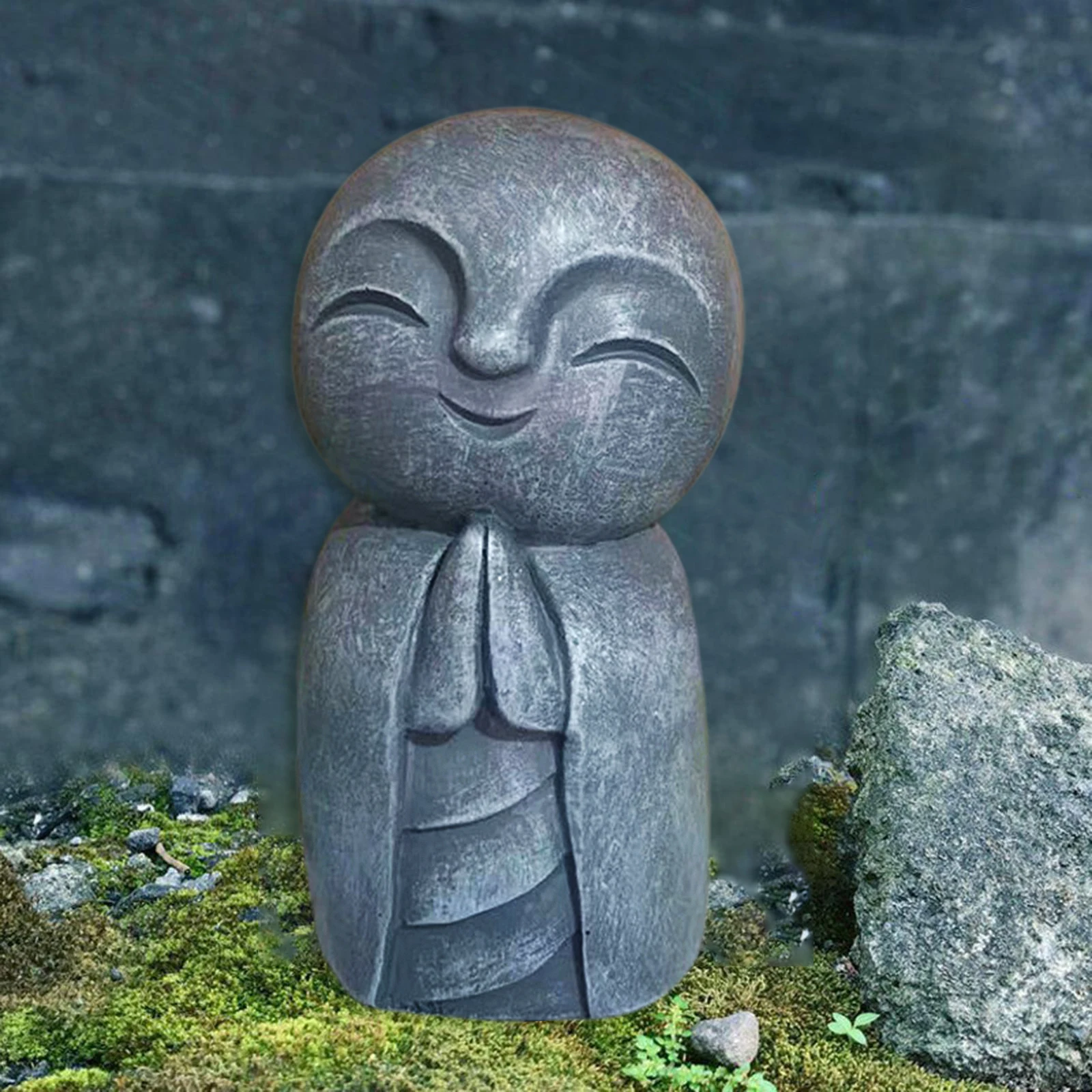 Japanese Buddha Happy Jizo Monk With Hands Clasped In Prayer Mini Statue Put on Desk Shelf Home Decoration ---9.5x5x5cm