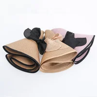 15CM Wide Brim Beach Straw Hats For Women Simple Foldable Summer Outing Sun Hat Fashion Flat Brom Bowknot Uv Protection Panama - Image 5