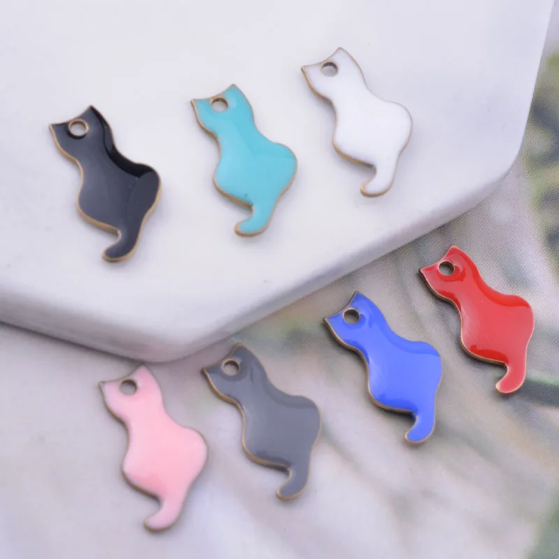 30pcs 8*15mm Cute Both Faced Enamel Cat Charms for Jewelry Making and Crafting DIY Fashion Pendant Bracelet Earring Charms