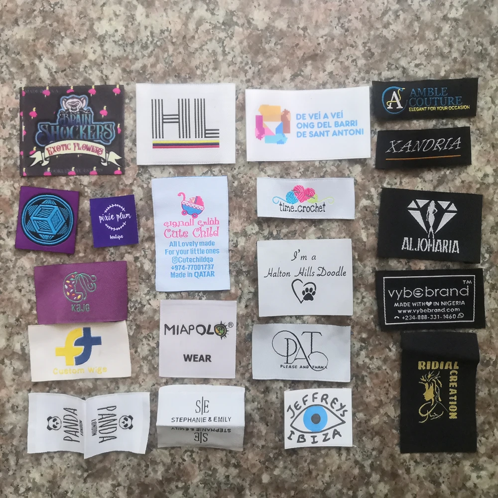 Random woven clothing labels tags for clothes,customized garment bags name main label tag(least 1000 pcs to customized) logo p