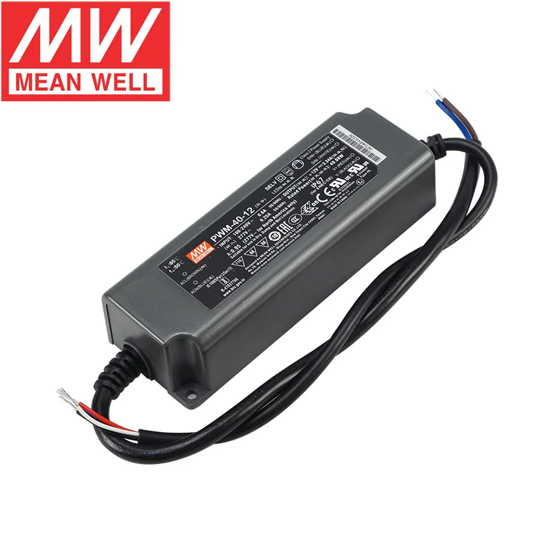 

MEAN WELL PWM-40-12 IP67 Waterproof LED Lighting Transformer 40W AC to 12V 24V 48V DC Outdoor LED Driver Switching Power Supply