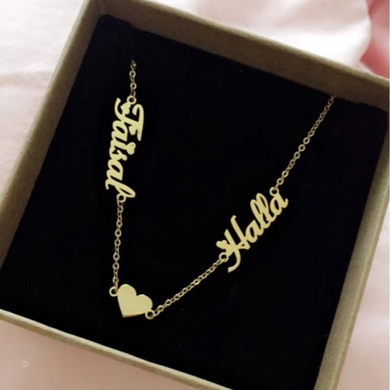 Two Names Necklace Women Personalized Names With Heart Necklace Collares Custom Jewelry Couples Mom Daughter Lovers Wedding Gift