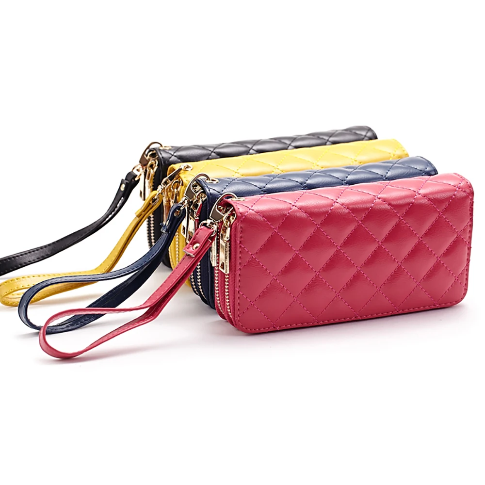 Women Wristlet Wallet Genuine Leather Clutch Wallet 2 Zipper Big Capacity Travel Wallet Cell Phone Bag