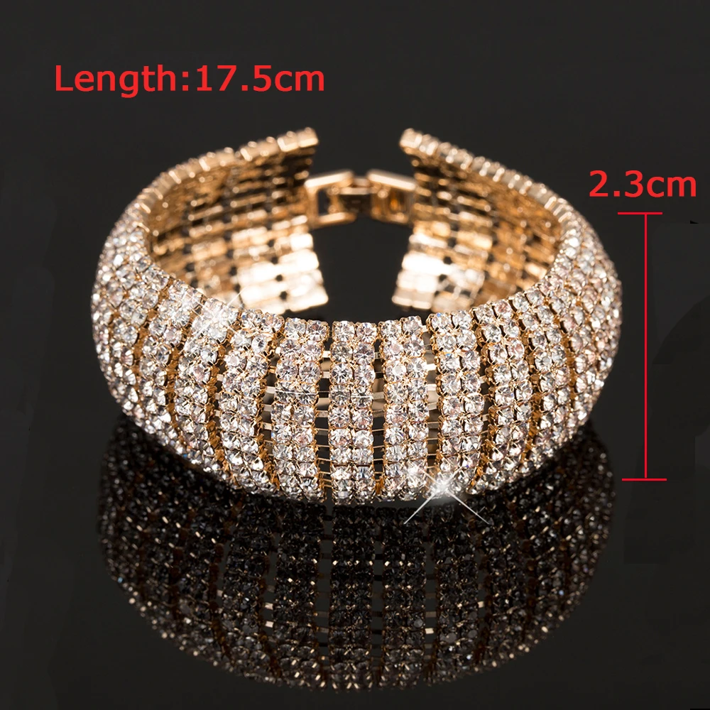 AINAMEISI Fashion Women Crystal Wedding Bracelets & Bangles Full Shiny Rhinestone Bride Love Charm Link Chain Bracelet Jewelry