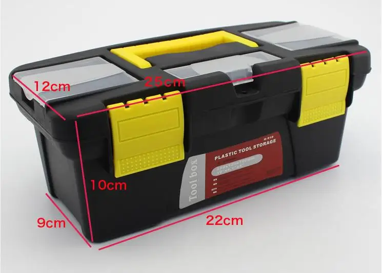 Black Small Portable Plastic Hardware Tool box with Storage Box for Home or Outdoor Finishing Debris