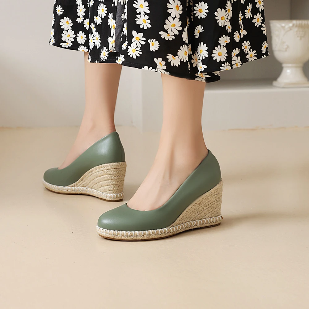 Brand Design Ladies Espadrille Wedges Casual High Heels 2024 New Pumps Women Shallow Platform Shoes Woman Flax Hemp Canvas Shoes