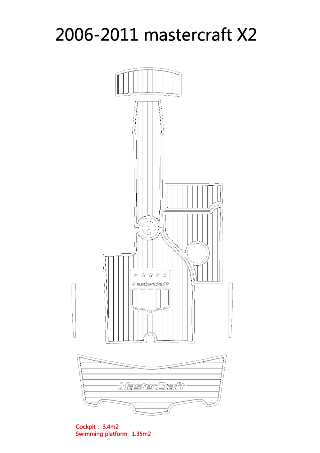 2006-2011 master craft X2 Cockpit Swim Platform Pads 1/4