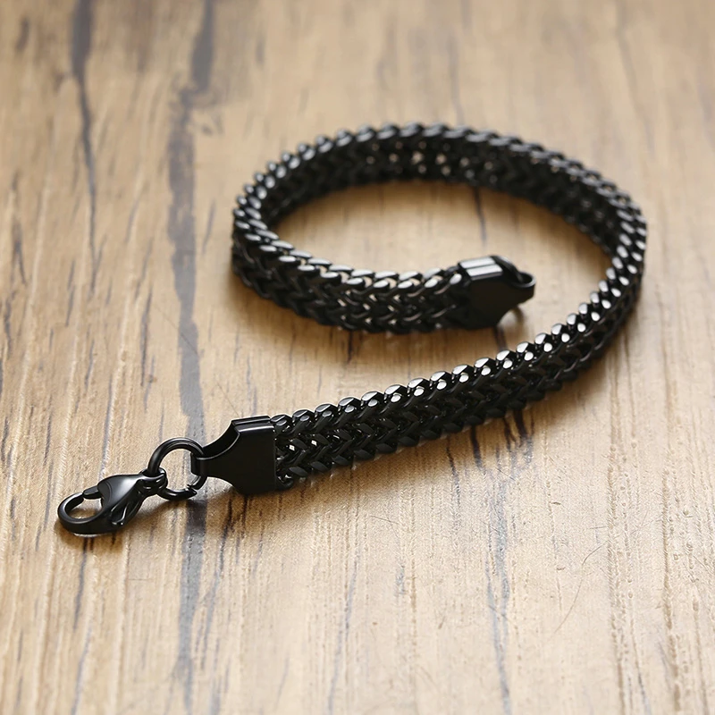 BALI STAINLESS STEEL FOXTAIL FRANCO CHAIN BRACELET FOR MEN JEWELRY 6-6.7MM WIDE