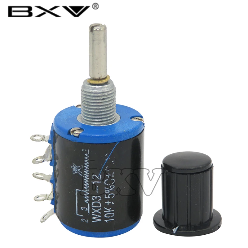 1SET = 1PCS WXD3-12 1W 10K 4.7K 3.3K 2.2K 1K Resistance Ring Multi Circle Precision Wire Wound Potentiometer + 1PCS Black Knob