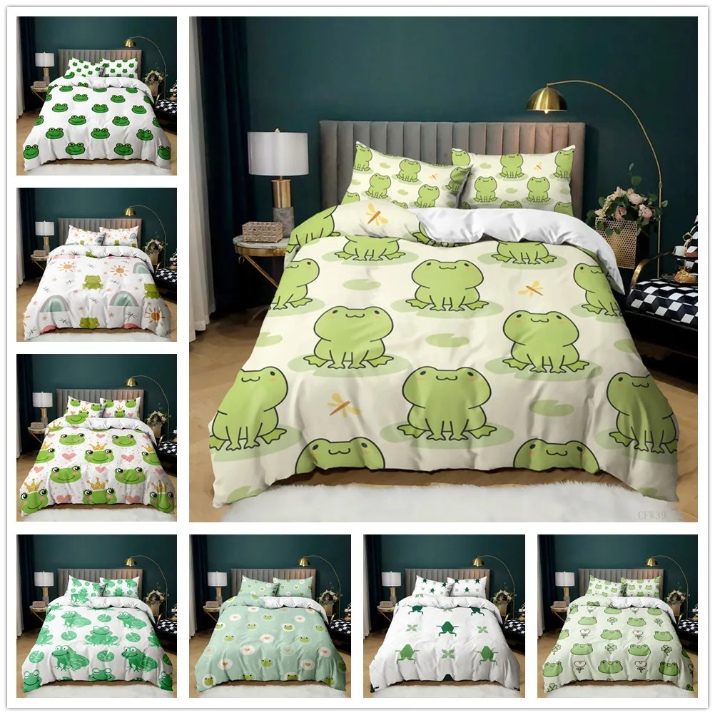 

3D Lovely Frog Bedding Set Animal Printed Covers Single Double King Queen Size Duvet Cover Sets Linen clothes