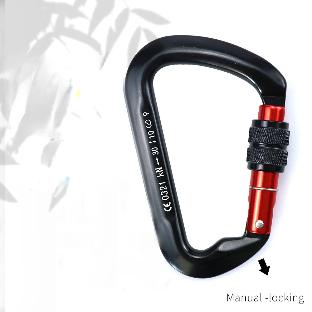 30KN Manual Lock Rope Glide Aerial Work Safety Hook Carabiner 7075 Aviation Aluminum Quick-hanging Rock Climbing Master Lock