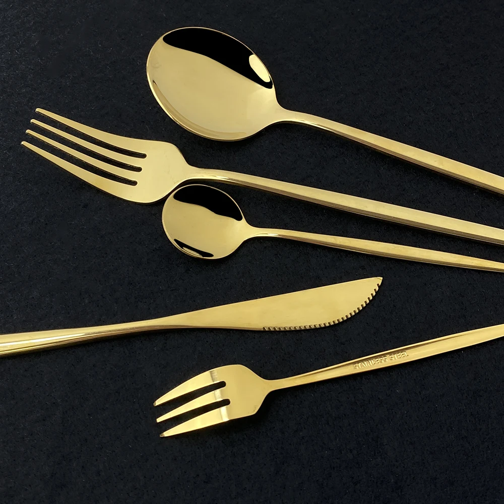 6Set Rainbow Cutlery Set Mirror Colorful Flatware Set Stainless Steel Dinnerware Kitchen Gold Tableware Knife Spoon Fork Set