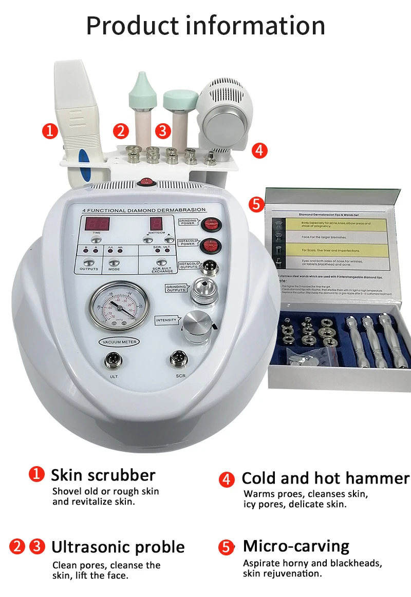 4 in 1 Dermabrasion Diamant Mikrodermabrasion Maschine Haut Wäscher Pflege Schönheit Maschine Haut Verjüngung Haut Lift Ziehen