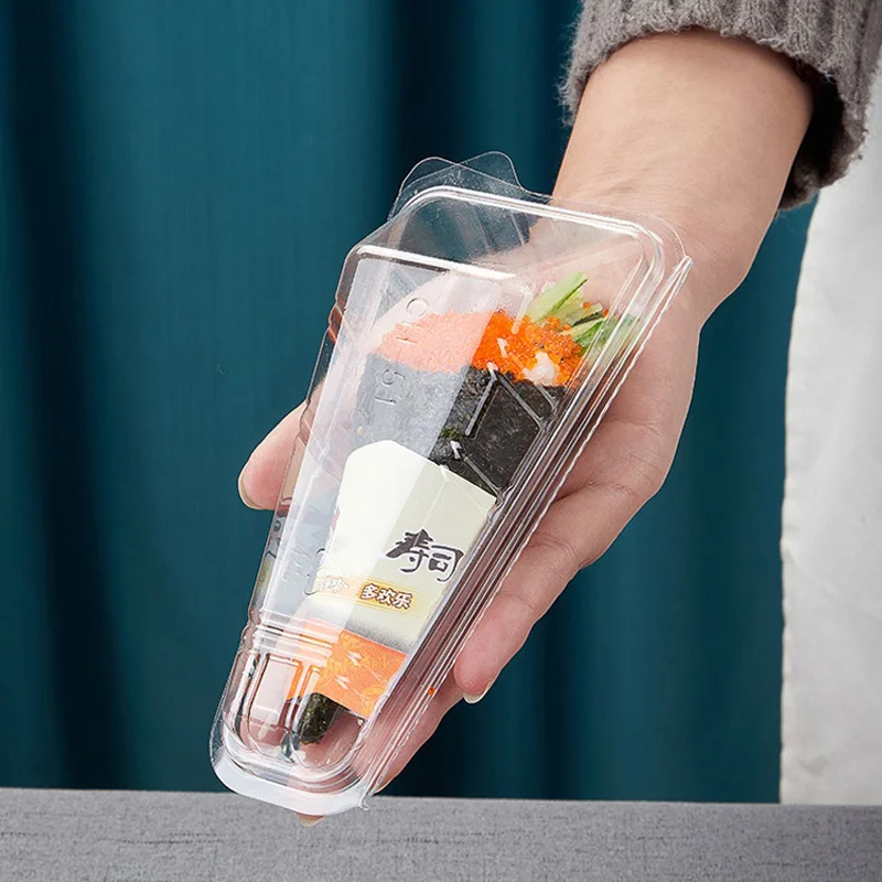 Caja de embalaje desechable para Sushi, contenedor de comida enrollado a mano de plástico transparente, 100 unidades
