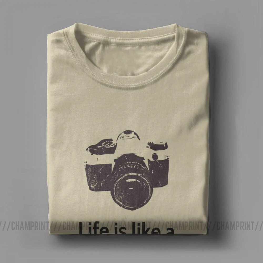 Vintage Chic Life Is Like A Camera T-Shirts for Men Cotton T Shirt Photographer Short Sleeve Tees Plus Size Clothing