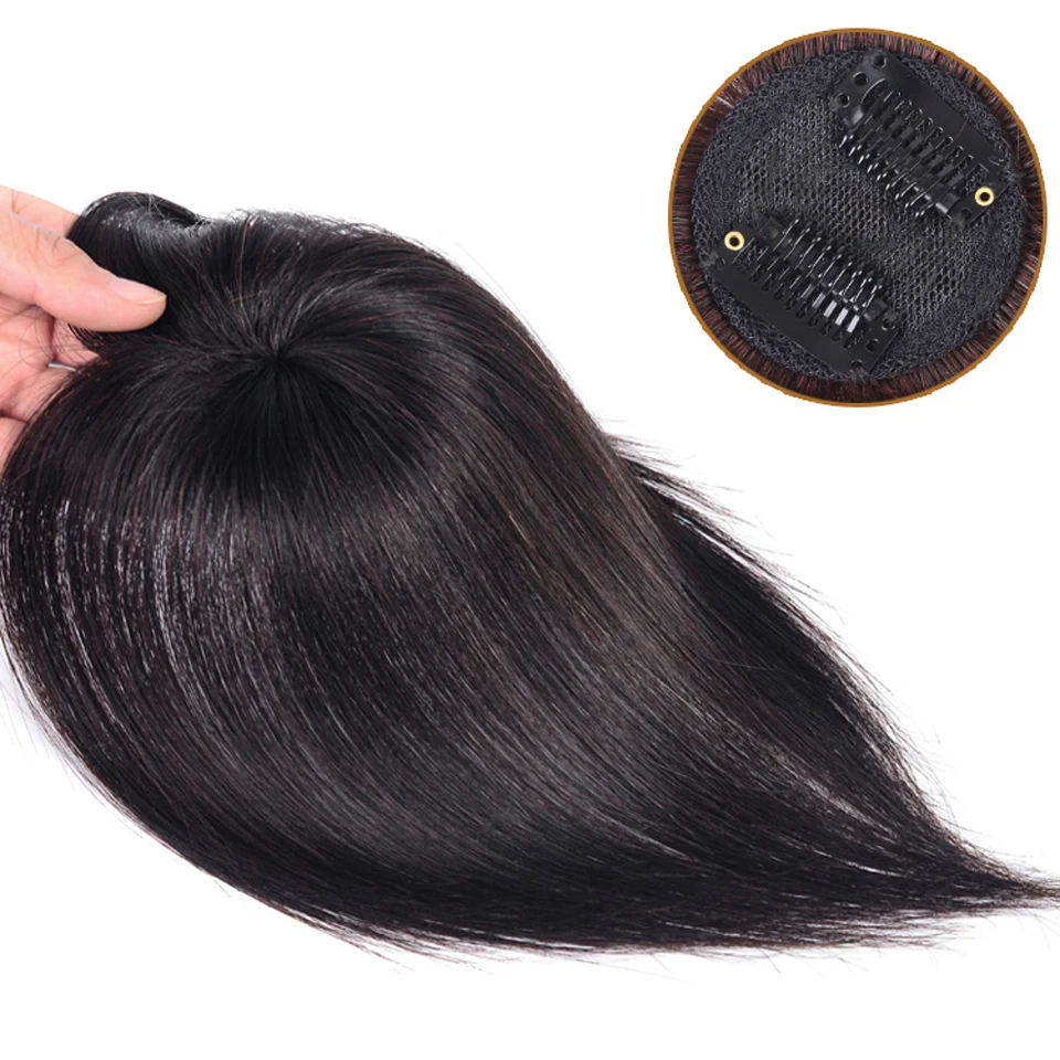 Allaosify-extensiones de cabello sintético, pelo largo y liso de fibra de alta temperatura, color marrón, Clip en Topper, 10"