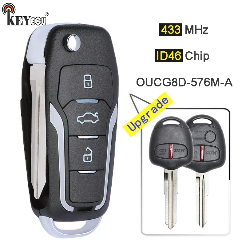 KEYECU 433MHz ID46 muslimate OUCG8D-576M-A aggiornato Flip 2 3 pulsanti portachiavi a distanza per Mitsubishi Lancer CJ Sedan Hatch Wago ASX