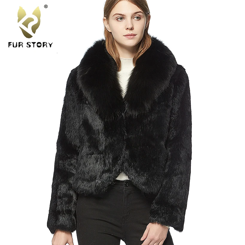 ผู้หญิงเสื้อกระต่ายเสื้อขนสัตว์Fox Fur Collarเสื้อผู้หญิงเสื้อกันหนาวเสื้อขนสัตว์ขนสัตว์Story FS010157