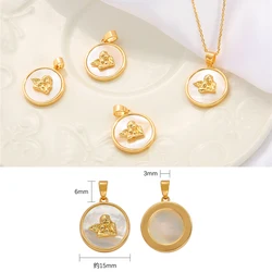 Fashion 18K Gold Plated Brass Copper Cupid Angel Charm Pendant With Natural Shell For Necklace DIY Jewelry Making