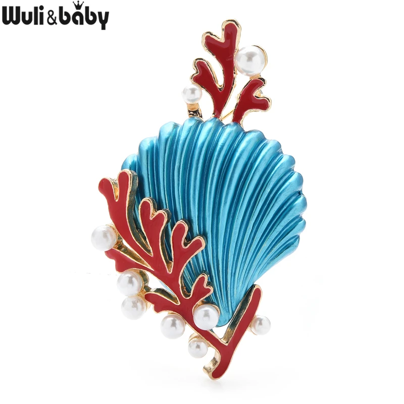 Wuli&baby Enamel Shell Brooches Wome Unisex 2-color Sea Animal Design Office Party Brooch Pins Gifts