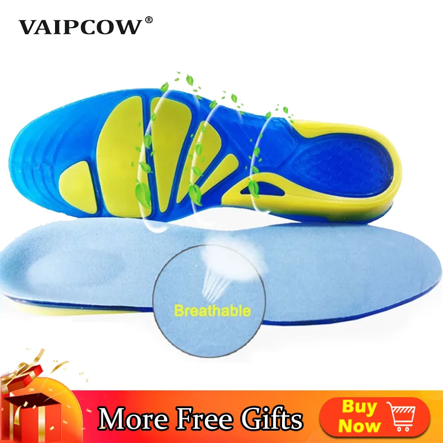 VAIPCOW Silicon Gel Insoles Foot Care for Plantar Fasciitis orthopedic Massaging Shoe Inserts Shock Absorption Shoe pad Unisex