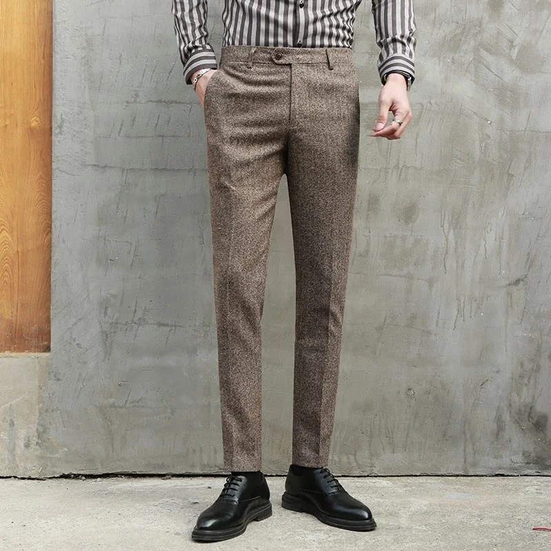 

Mens Vintage Business Work Long Pencil Pants Slim Fit Casual Trousers Office Spring Autumn Male Pants British Pantalones Hombre