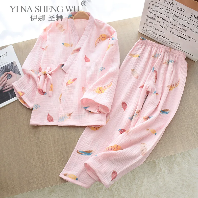 Traditional Oriental Cute Japanese Style Yukata Kids Girls Pajamas Sleepwear Children's Loose Cartoon Kimono Suit Asian Clothes