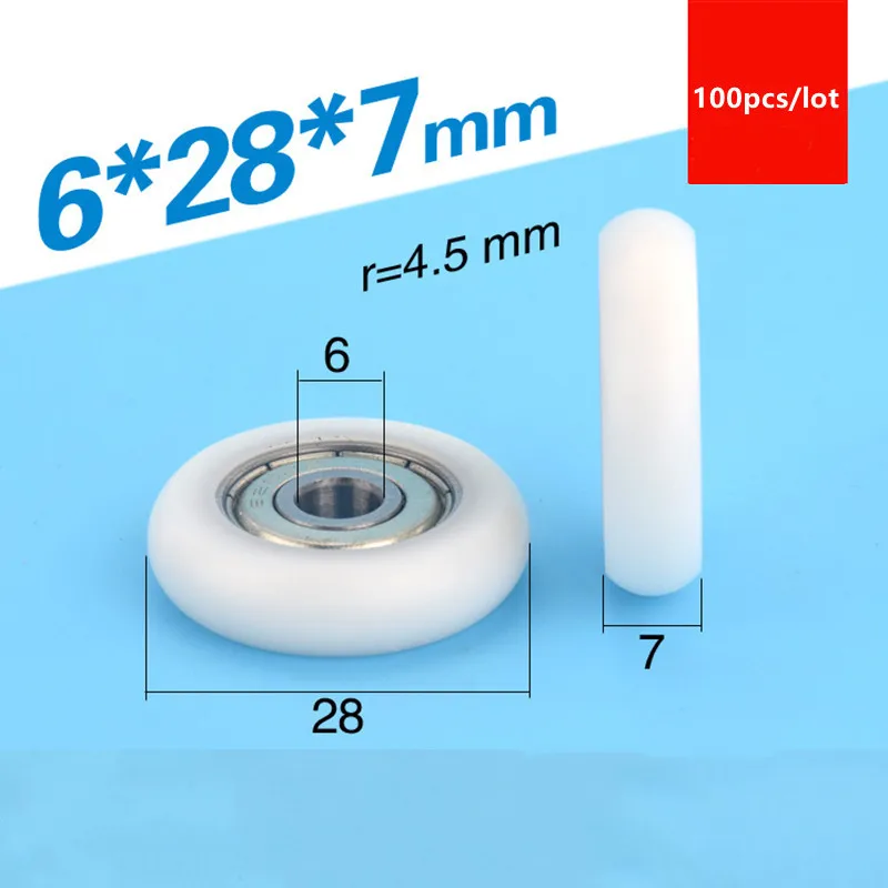 

100pcs circular arc plastic coated bearing 626ZZ 626 6*28*7mm low noise guide wheel POM nylon wrapped roller wheel