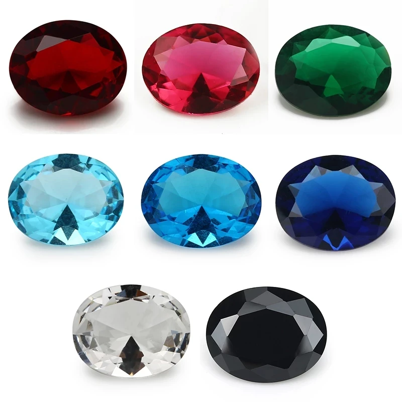Size 2x3~13x18mm Oval Shape Glass Stone White Green Sea Blue Red Synthetic Gemstone Beads