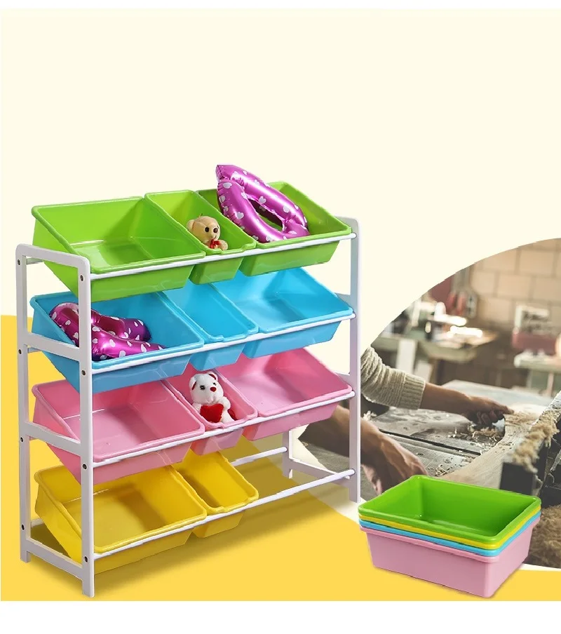 Children's Wooden Frame Toy Storage Rack, Kindergarten Multi-Layer Storage Shelf