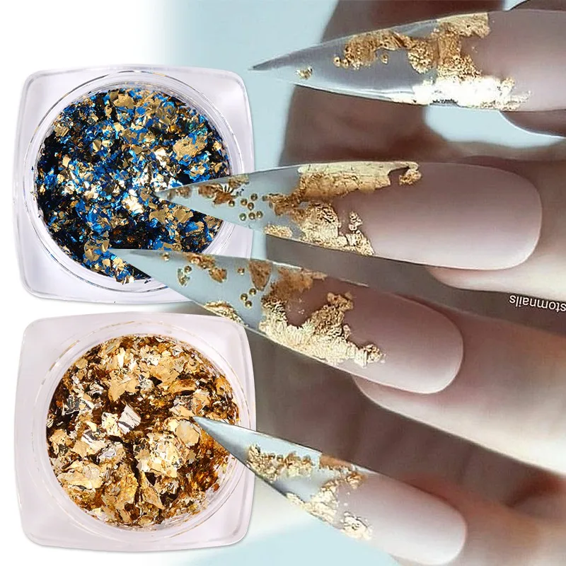 1 Box Nail Art Sticker Colorful Irregular Foils Paper Gold 3D Flakies DIY Nail Art Decorations