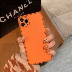 Luxury Orange Leather for Iphone 12 Case Camera Protection Shockproof Back Cover for IPhone 11 Pro Max Mini X XR XS