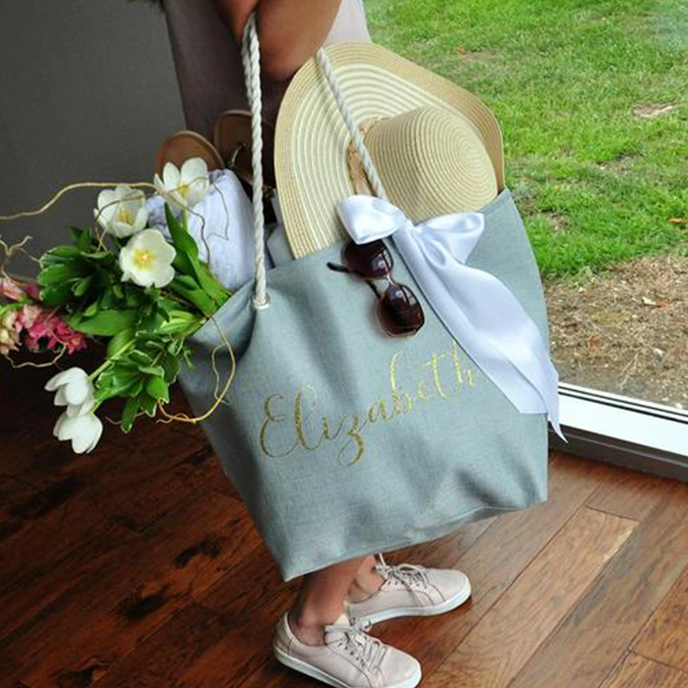 Bridesmaid Beach Bag Personalize Beach Tote Bag. Bridesmaid Gift Ideas Custom Name Bag