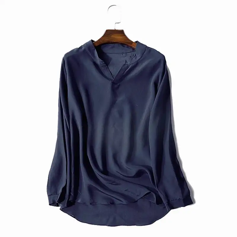 17mm 100% Silk Blouse Top Women High Quality Pure Silk Shirt Blue Summer Broken Size Limited Quantities