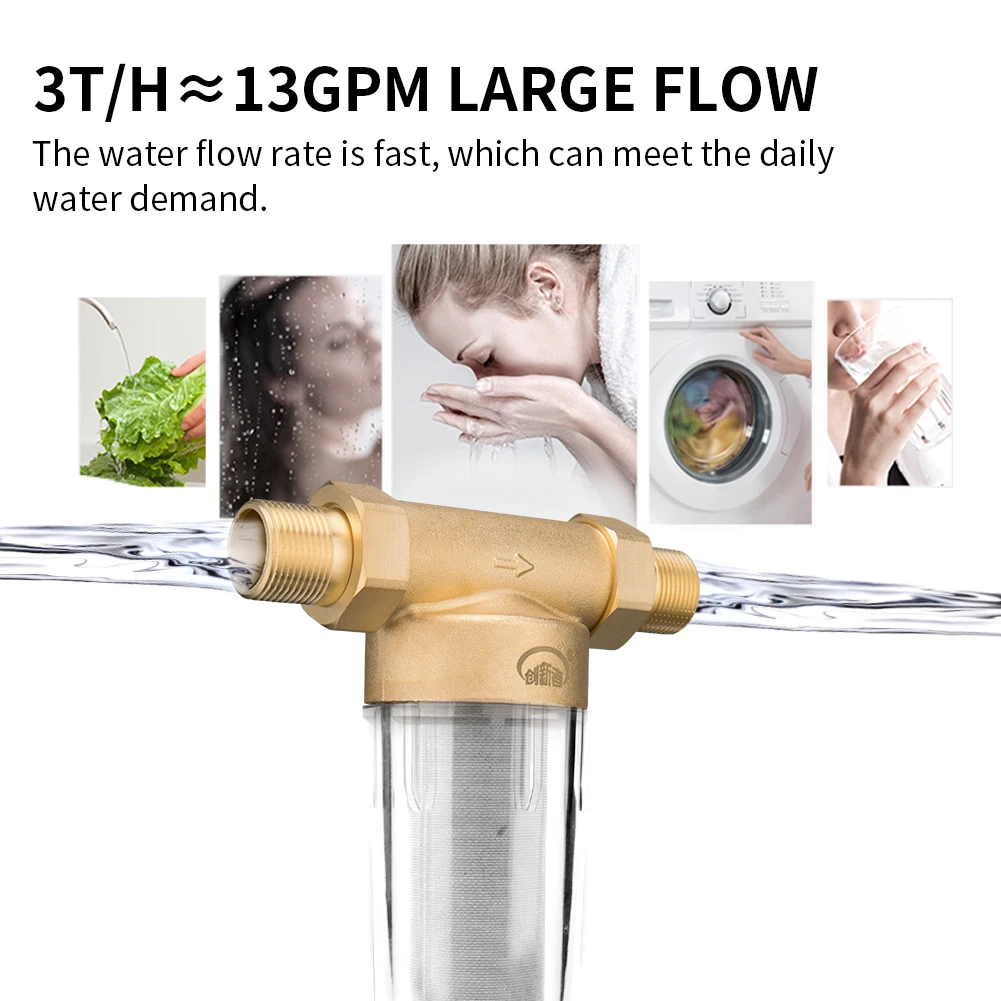 Whole House Spin Down Sediment Filter,Large Flow Flushable Water Filter,Backwash Inline Prefilter,Reusable Pre-Filtration System