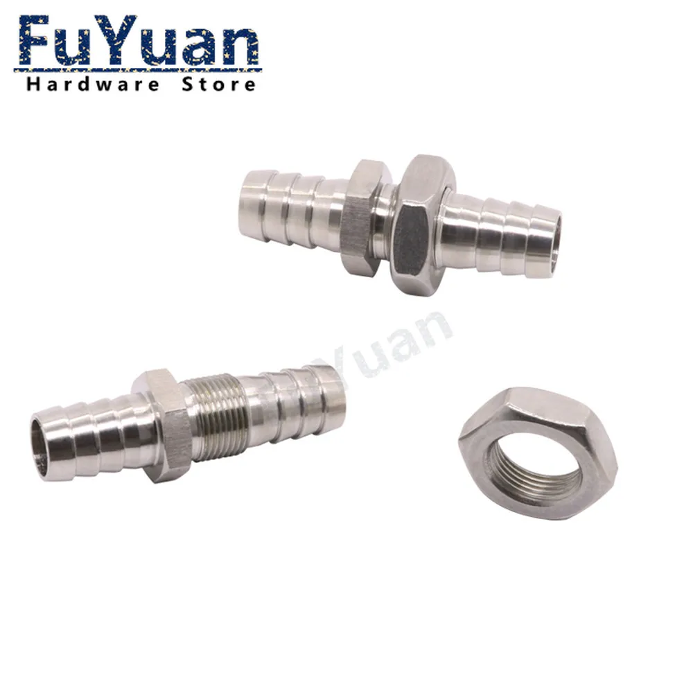 1PCS Bulkhead 304 Stainless Steel Barbed Tube Pipe Fitting 4/6/8mm 10mm 12mm 14mm 16mm 19mm Hose Barb Coupler Connector Adapter