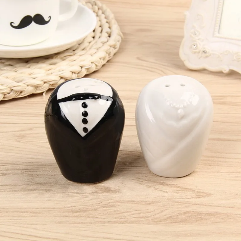 Wedding Gift Bride and Groom Ceramic Salt and Pepper Shakers Bridal Shower Favors