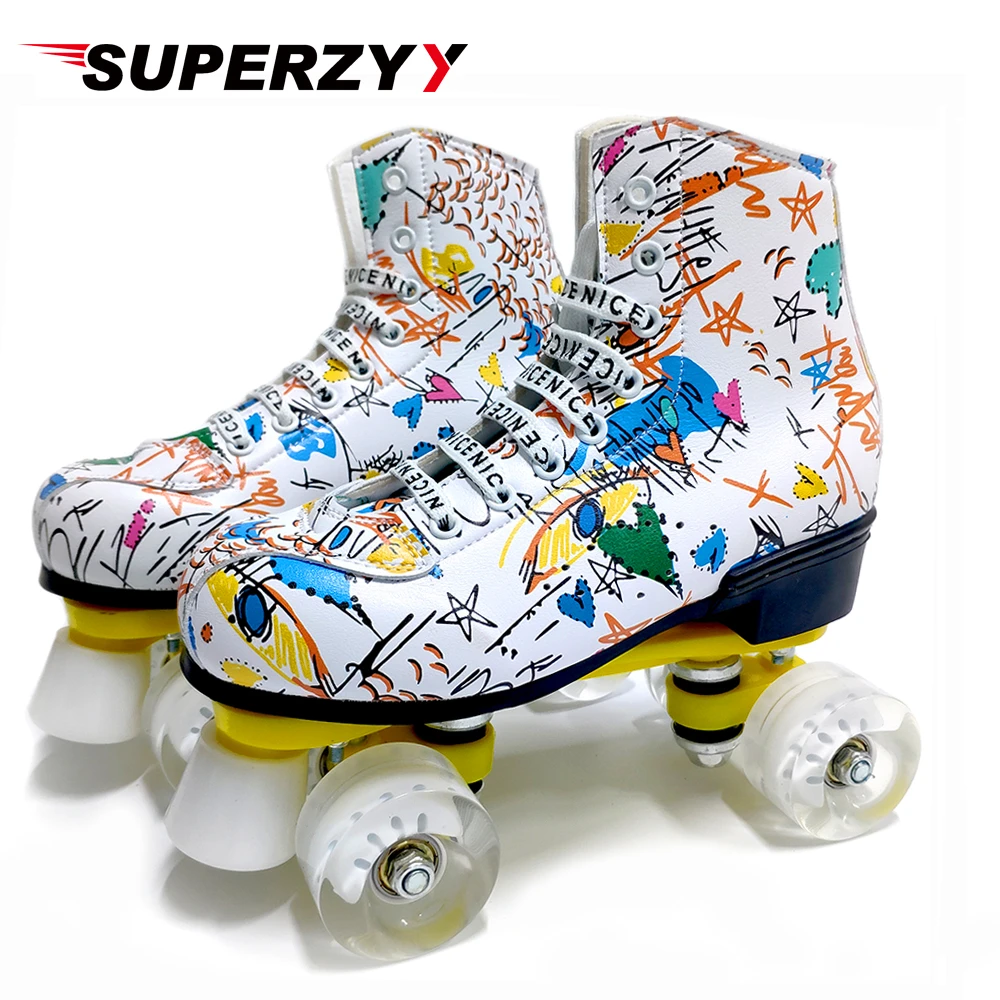 

Microfiber Roller Skates Double Row 4 Wheels PU Skating Shoes Sliding Inline Skates Kids Gifts Roller Sneakers Training