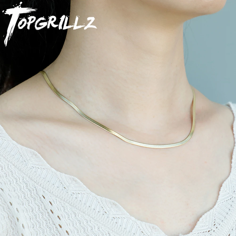 

TOPGRILLZ 2021 НОВАЯ ЦЕПОЧКА из нержавеющей стали золотого цвета кубинская цепочка из змеиных костей ожерелье хип-хоп модные ювелирные изделия для подарка для женщин