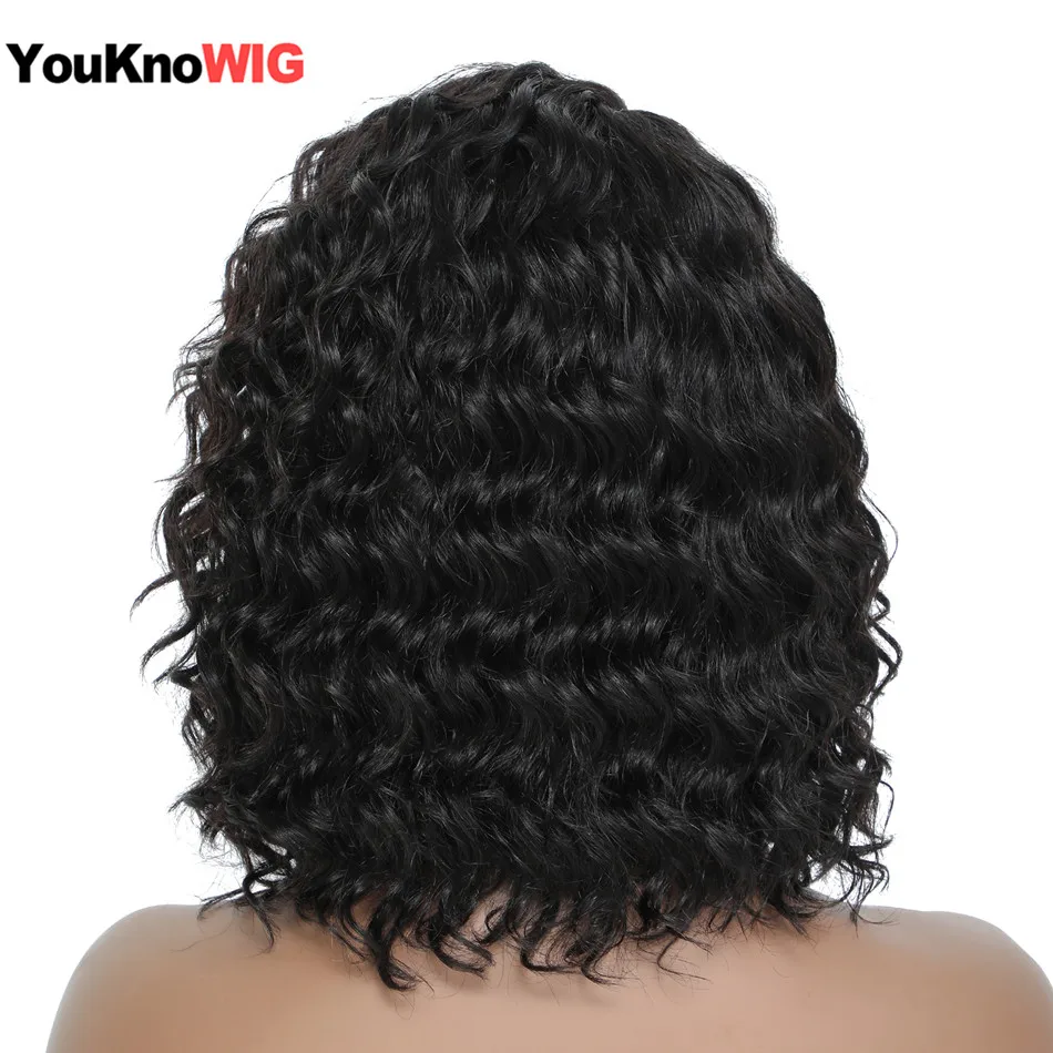 Short Deep Wave Wigs Human Hair Brazilian Remy Hair Deep Curly T Part Lace Wig Natural Hairline Preplucked With Baby Hair