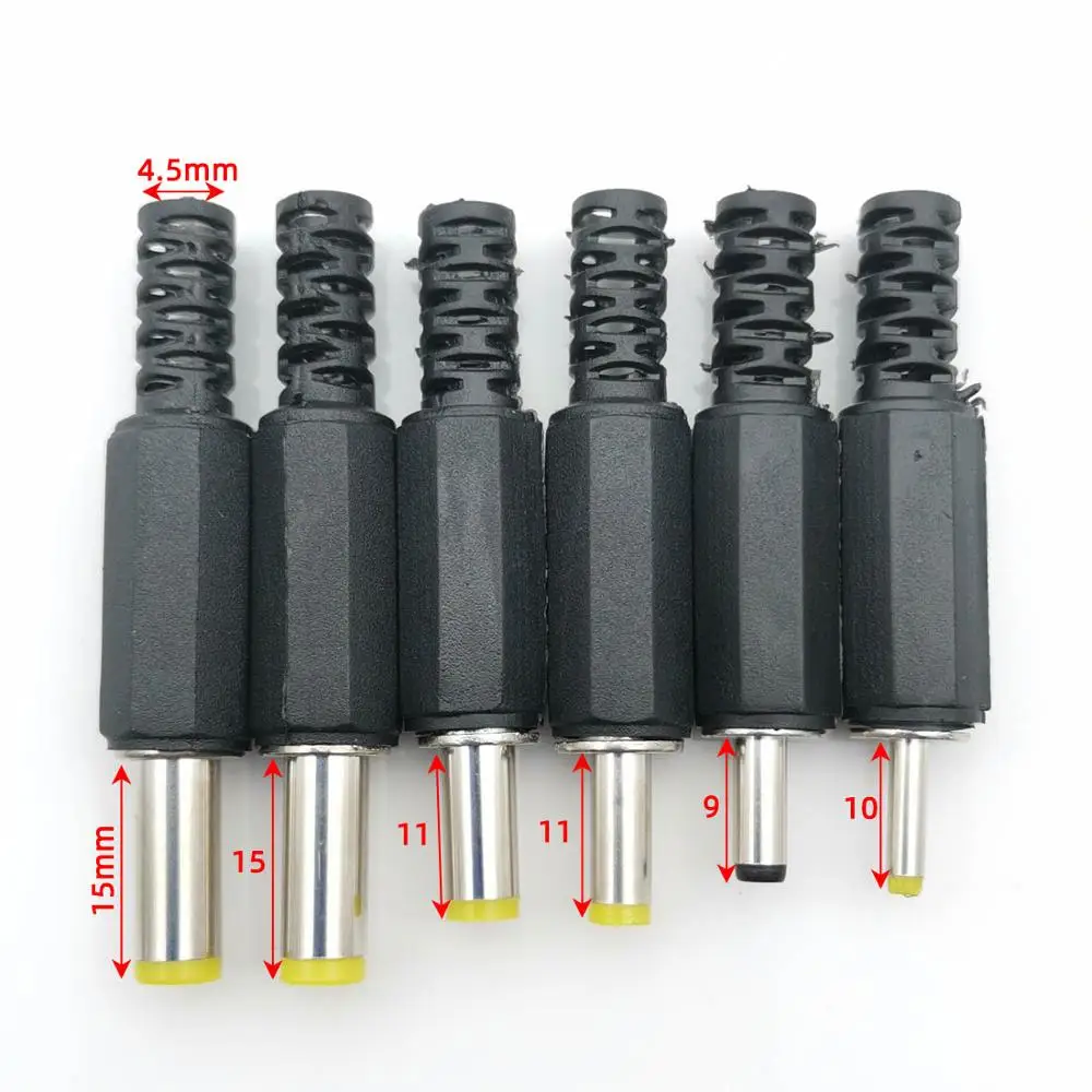 5Pcs 5.5x2.5 5.5x2.1 4.8x1.7 4.0x1.7 3.5x1.35 2.5x0.7mm Male DC Power Plug Connector 180 Degree Plugs Cable Male Plug Adapter