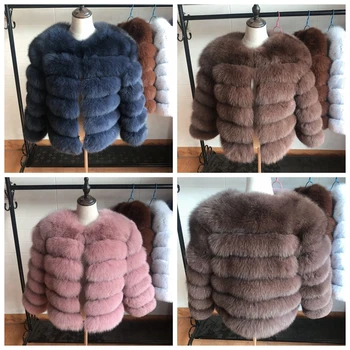 QIUNUOXI 50 cm Nieuwe Vrouwen Warm Echt Vossenbont Jas Korte Winter Bont Jas Bovenkleding Natuurlijke Blauwe Vos Jassen voor Vrouwen Hot Promotie