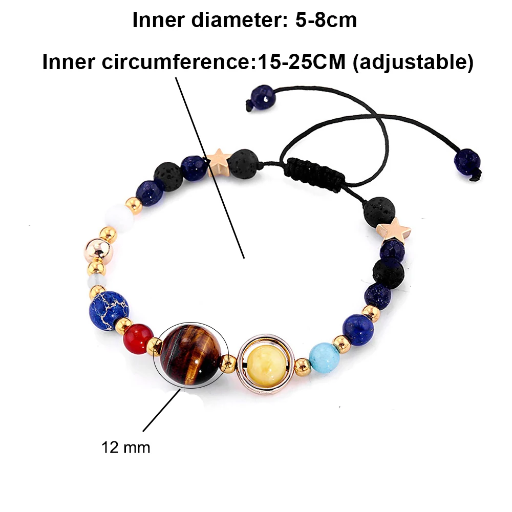 Yungqi Charm Bead The Eight Planet Bracelet Solar System Universe Galaxy Bracelet Adjustable Natural Stone Bangle for Women Girl