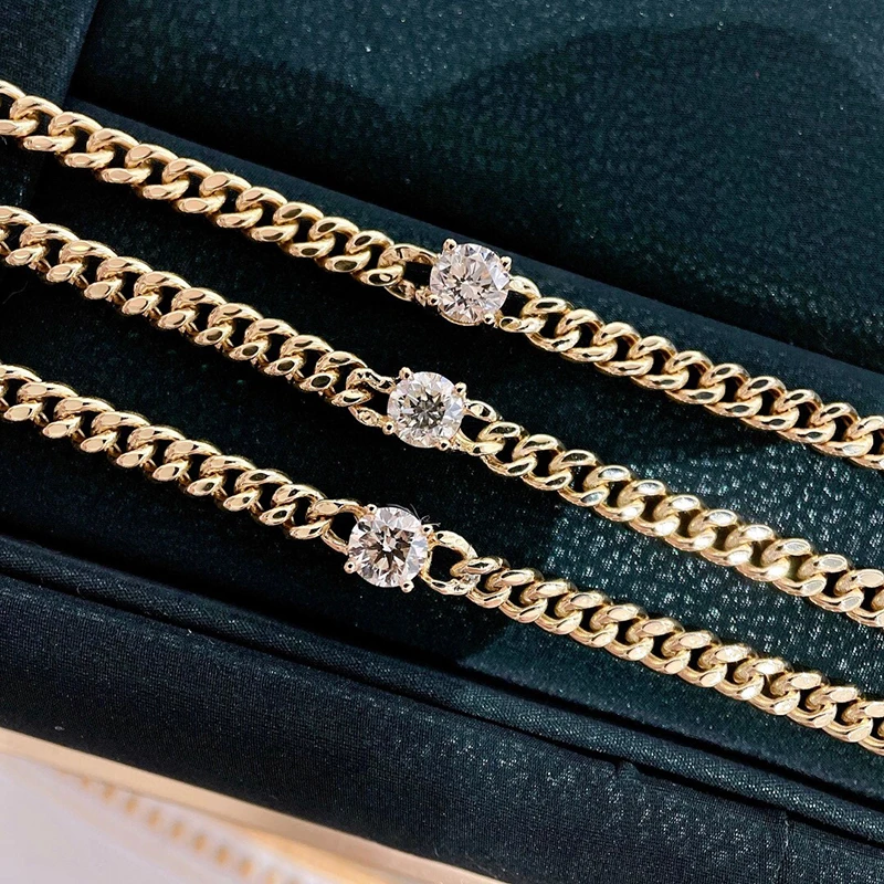 Aazuo-pulsera de oro amarillo puro para mujer, cadena cubana clásica con diamantes reales de 18K, para fiesta de compromiso y boda