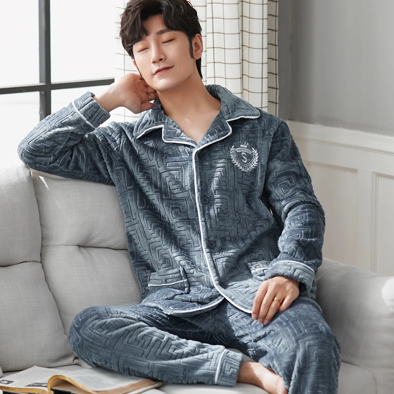 Men\'s Winter Pajamas For Men Pajama Sets Long Sleeve Casual Sleepwear Pyjama Male Homewear Lounge Clothes Plus Size Пижама