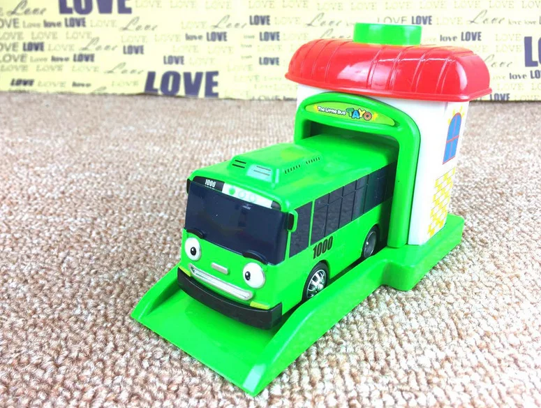 [Funny] 4pcs/set Scale model Tayo the little bus children miniature bus baby oyuncak garage tayo bus Ejection impact car vehicle