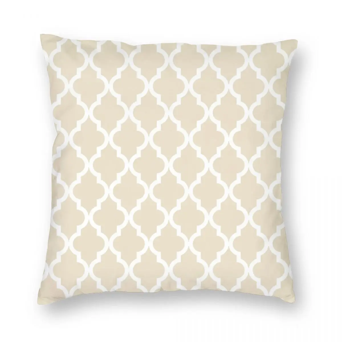 Moroccan Quatrefoil Pattern Muslin Beige Square Pillowcase Polyester Linen Velvet Pattern Zip Decor Home Cushion Cover