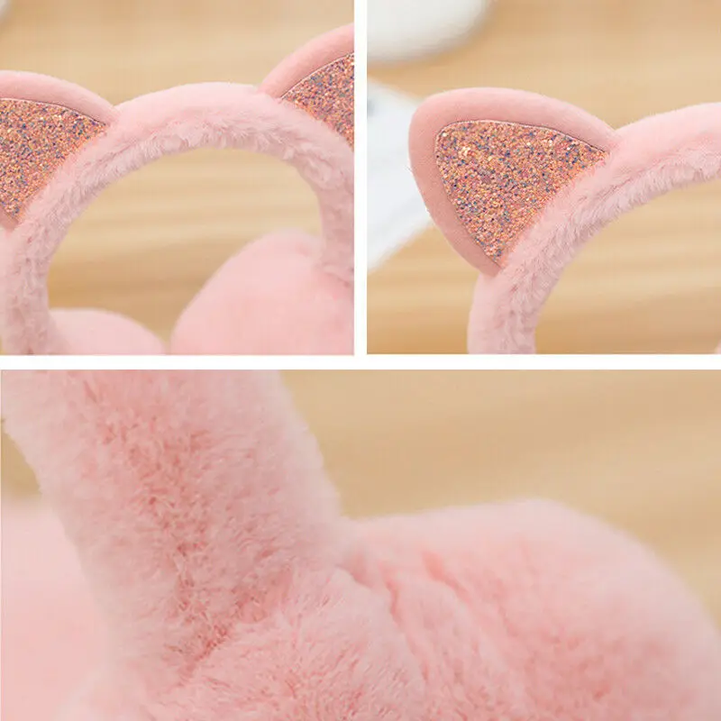 Orejeras de gato de invierno para niña, piel cálida, protección para las orejas, Linda orejera suave y esponjosa de imitación, orejeras de